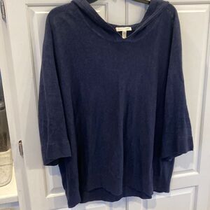 Eileen fisher 100% organic linen navy blue hooded boxy top size large